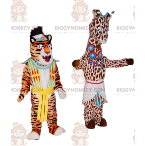 Dúo de disfraces de mascota de jirafa y tigre BIGGYMONKEY™ con