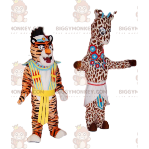Giraffe and Tiger BIGGYMONKEY™ Mascot Costume Duo with