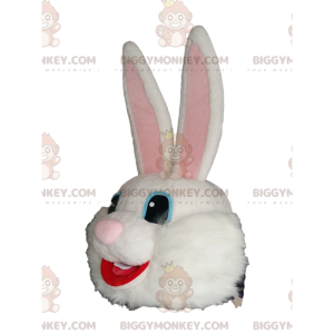 Meget glad hvid kanin BIGGYMONKEY™ maskot kostumehoved -