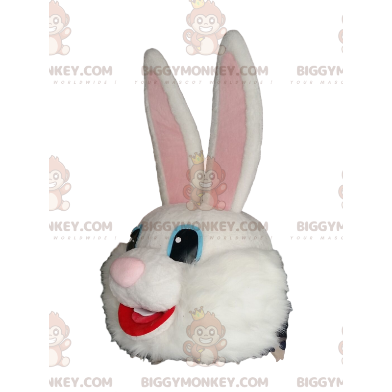 Very Happy White Rabbit BIGGYMONKEY™ Mascot Costume Head -