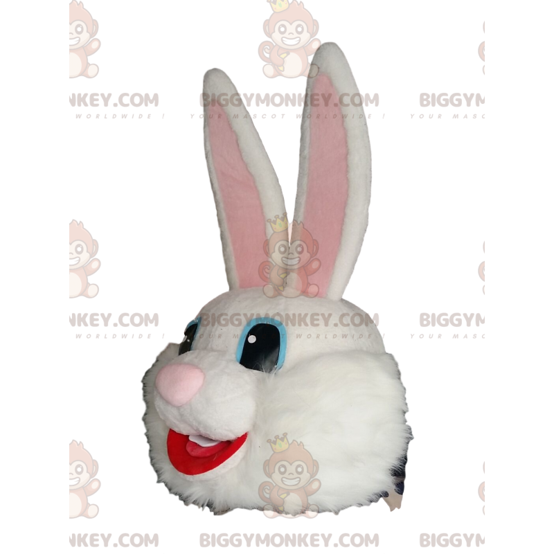 Zeer blij wit konijn BIGGYMONKEY™ mascottekostuum hoofd - Zeer blij wit konijn BIGGYMONKEY™ mascottekostuum hoofd -