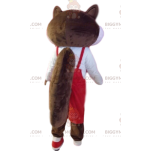 BIGGYMONKEY™ maskottiasu, ruskea ja valkoinen orava punaisilla haalareilla - Orava-maskotit - BiggyMonkey.com