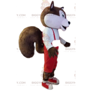BIGGYMONKEY™ Μασκότ στολή καφέ και λευκός σκίουρος με κόκκινες