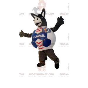 BIGGYMONKEY™ Mascot Costume Brown Donkey with Soccer Ball Body