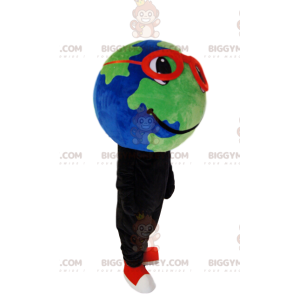 Earth BIGGYMONKEY™ mascot costume with red glasses and a