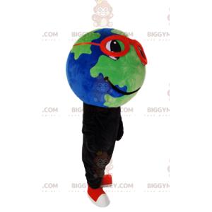 Στολή μασκότ Earth BIGGYMONKEY™ με κόκκινα γυαλιά και όμορφο