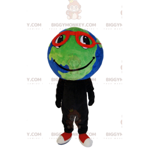Kostým maskota Earth BIGGYMONKEY™ s červenými brýlemi a krásným