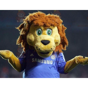 BIGGYMONKEY™ Mascot Costume of Yellow and Brown Lion in Blue
