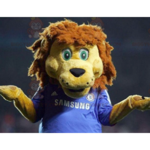 BIGGYMONKEY™ Mascot Costume of Yellow and Brown Lion in Blue