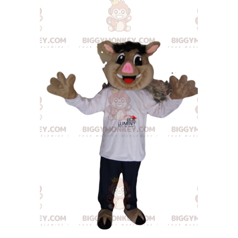 Costume da mascotte cinghiale BIGGYMONKEY™ con camicia bianca e
