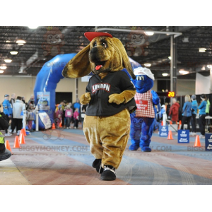 Kostým maskota psa BIGGYMONKEY™ hnědého baseta ve sportovním