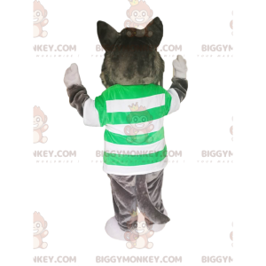 BIGGYMONKEY™ Gray Wolf Mascot Costume with Green and White