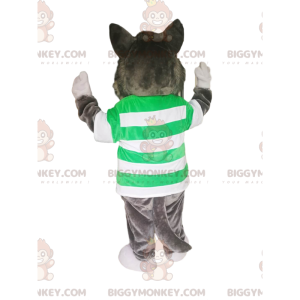 BIGGYMONKEY™ grijze wolf mascottekostuum met groen en wit