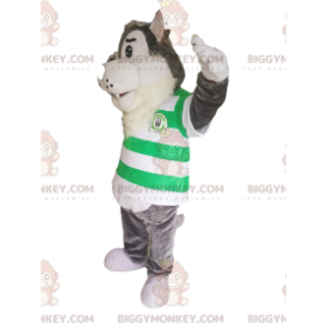 BIGGYMONKEY™ Gray Wolf Mascot Costume with Green and White