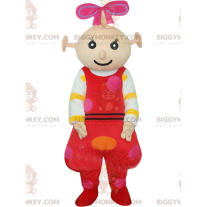 Kleine alien BIGGYMONKEY™ mascottekostuum, met rode overall met