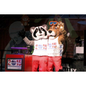 2 Maskot BIGGYMONKEY™ hnědý pes a trojbarevný mýval –