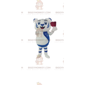 Wit en blauw leeuwenwelpje BIGGYMONKEY™ mascottekostuum.