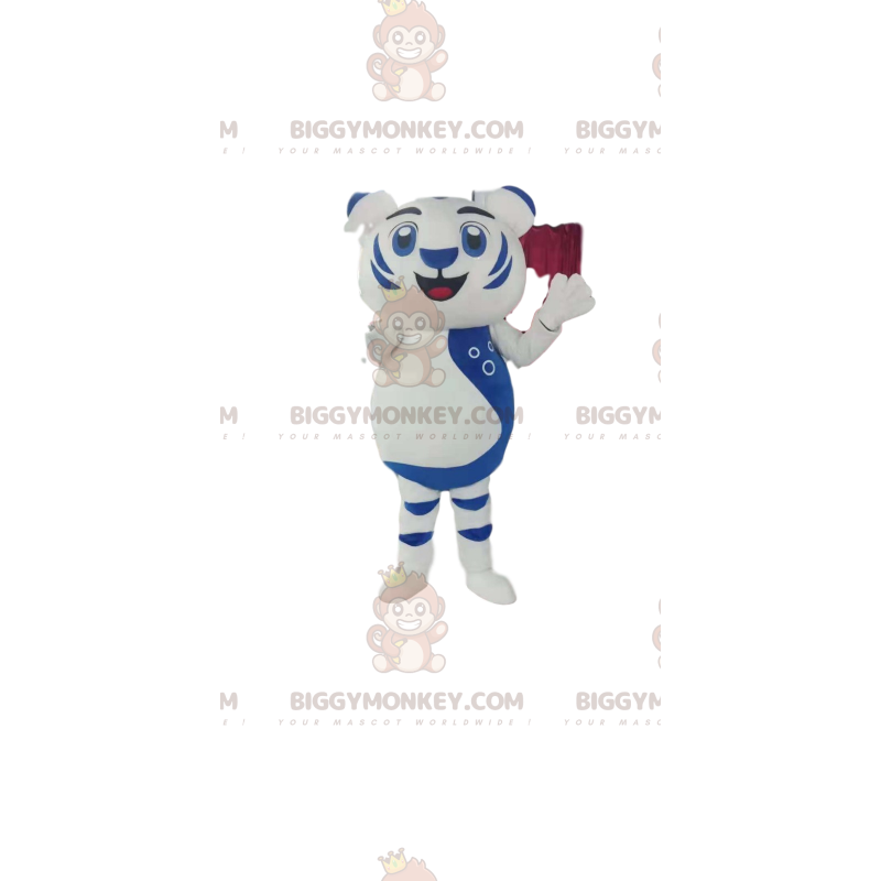 Costume de mascotte BIGGYMONKEY™ de lionceau blanc et bleu. Costume de mascotte BIGGYMONKEY™ de lionceau blanc et bleu.