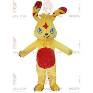 BIGGYMONKEY™ Maskotdräkt Liten gul & röd kanin med ett dåligt