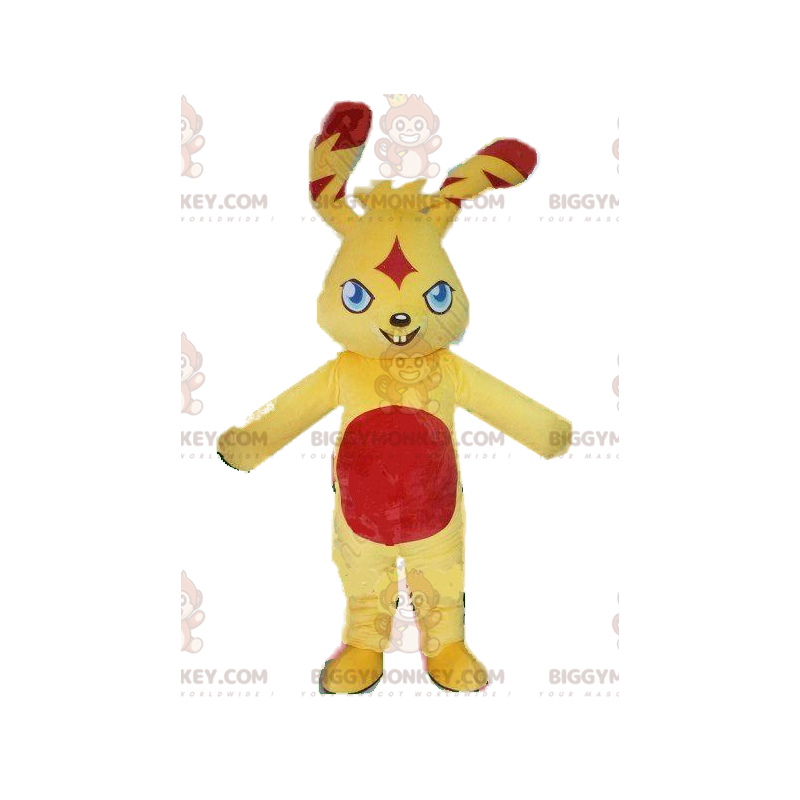 BIGGYMONKEY™ maskotkostume Lille gul og rød kanin med et BIGGYMONKEY™ maskotkostume Lille gul og rød kanin med et