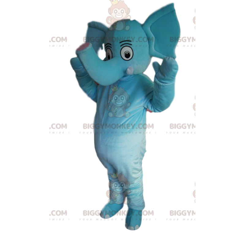 Costume de mascotte BIGGYMONKEY™ d'éléphant bleu avec une jolie Costume de mascotte BIGGYMONKEY™ d'éléphant bleu avec une jolie