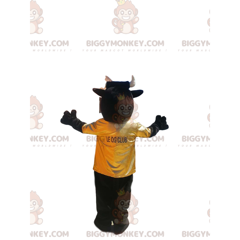 Erittäin innostunut Bull BIGGYMONKEY™ maskottiasu keltaisella Erittäin innostunut Bull BIGGYMONKEY™ maskottiasu keltaisella