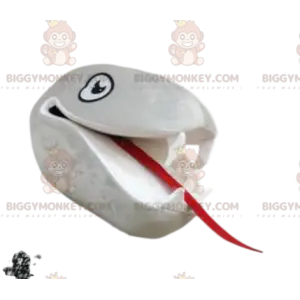 Harmaa Snake BIGGYMONKEY™ maskotti-asun pää, jossa isot hampaat