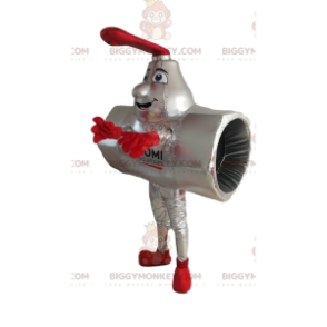 Smiling Gray Pipe BIGGYMONKEY™ Mascot Costume With Red Tap -