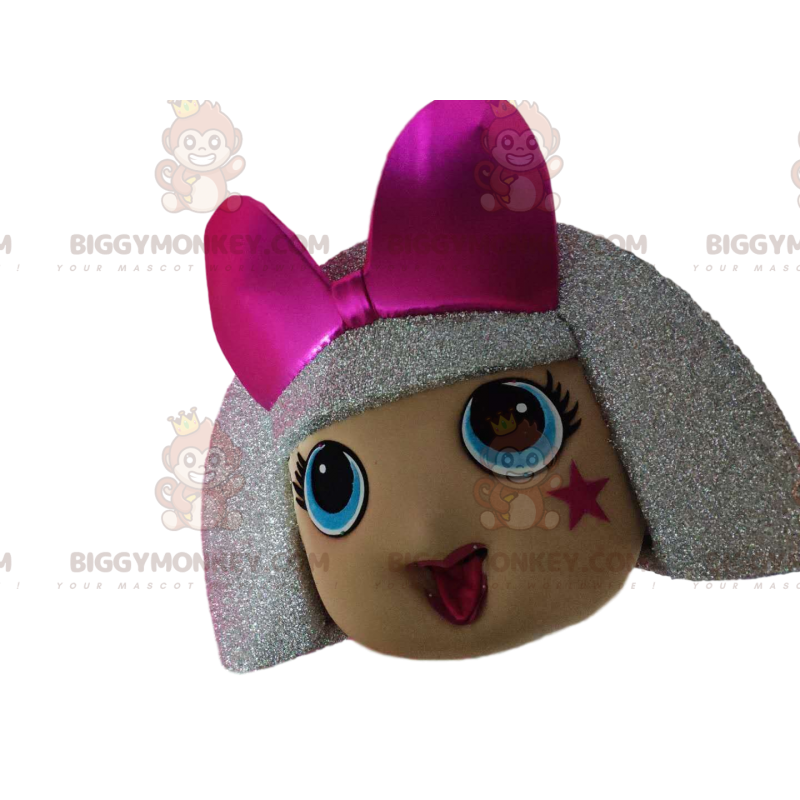 Girl BIGGYMONKEY™ Mascot Costume Head with Silver Hair and