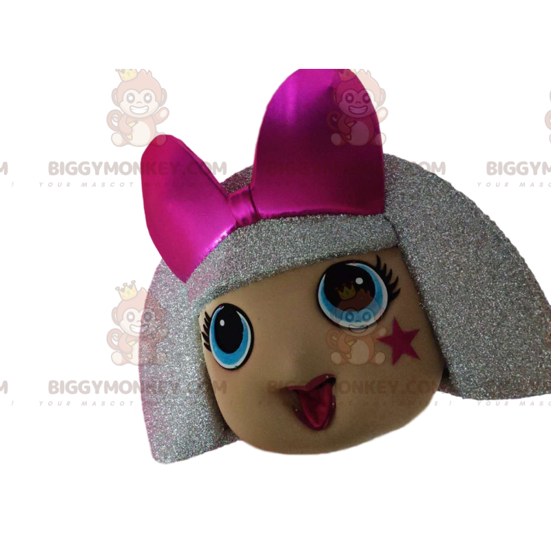 Girl BIGGYMONKEY™ Mascot Costume Head with Silver Hair and Girl BIGGYMONKEY™ Mascot Costume Head with Silver Hair and