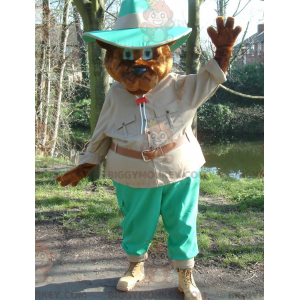 BIGGYMONKEY™ Brunbjörnsmaskotdräkt i Explorer-outfit -
