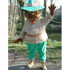 BIGGYMONKEY™ brunbjørnemaskotkostume i Explorer-outfit -