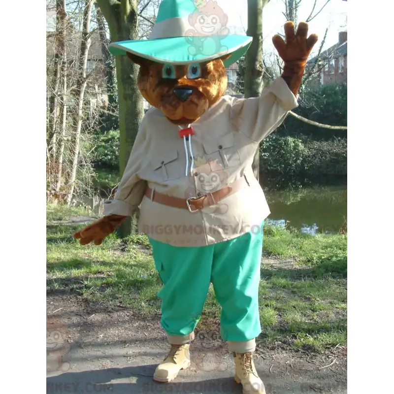 BIGGYMONKEY™ brunbjørnemaskotkostume i Explorer-outfit - BIGGYMONKEY™ brunbjørnemaskotkostume i Explorer-outfit -