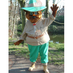 BIGGYMONKEY™ Braunbär-Maskottchen-Kostüm im Entdecker-Outfit -