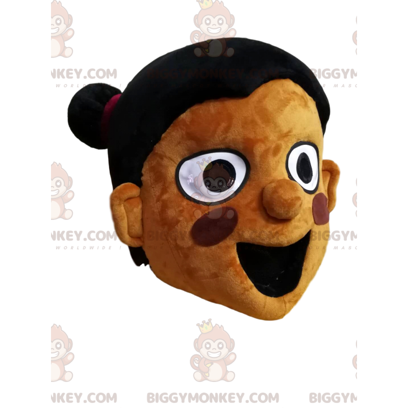 Meget entusiastisk lille pige BIGGYMONKEY™ maskot kostumehoved Meget entusiastisk lille pige BIGGYMONKEY™ maskot kostumehoved