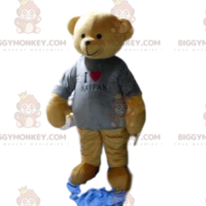 Brun bjørnunge BIGGYMONKEY™ maskotkostyme med grå t-skjorte - Bjørn maskot - BIGGYMONKEY_014612 - BiggyMonkey.com
