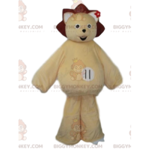 BIGGYMONKEY™ maskotkostyme av smilende bjørnunge med en krone og en liten burgunderblomst - Bjørn maskot - BiggyMonkey.com