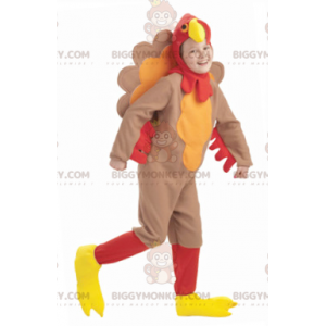 BIGGYMONKEY™ Brown Red and Yellow Turkey Mascot Costume –