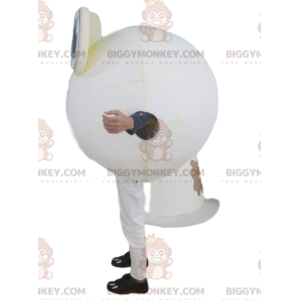 BIGGYMONKEY™ maskottiasu, pyöreä valkoinen hahmo sinisillä