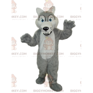 Big Teeth Gray and White Wolf BIGGYMONKEY™ Mascot Costume -