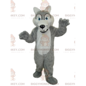 Big Teeth Gray and White Wolf BIGGYMONKEY™ Mascot Costume -