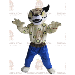 Στολή μασκότ White Panther BIGGYMONKEY™ με μπλε παντελόνι - Μασκότ λιονταριών - BIGGYMONKEY_014634 - BiggyMonkey.com