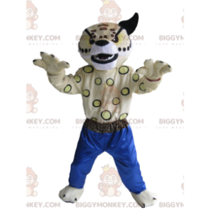 Weißer Panther BIGGYMONKEY™ Maskottchenkostüm mit blauer Hose -