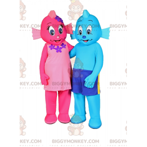 Blaues und rosafarbenes BIGGYMONKEY™ Maskottchen-Kostüm-Duo -