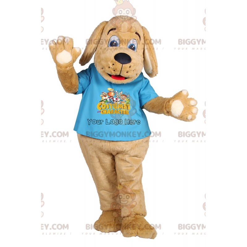 BIGGYMONKEY™ adorable smiling puppy mascot costume with blue