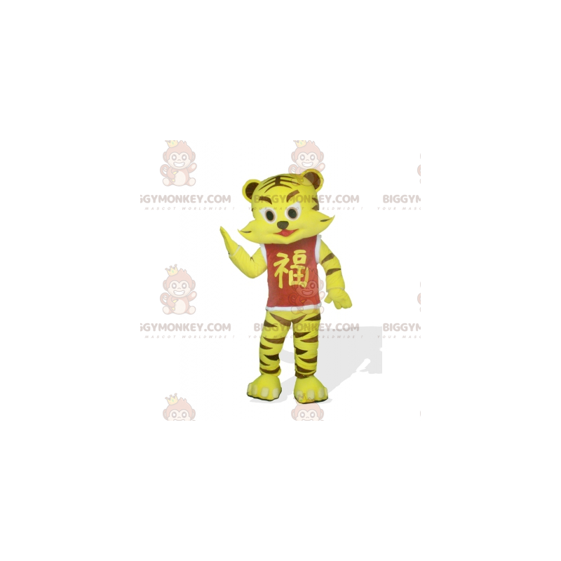 Traje de mascote BIGGYMONKEY™ de filhote de tigre amarelo e Traje de mascote BIGGYMONKEY™ de filhote de tigre amarelo e