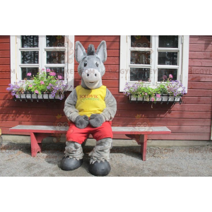 BIGGYMONKEY™ Mascot Costume of Grey Donkey i gul och röd outfit