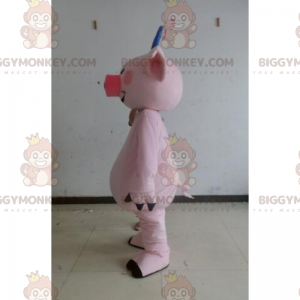 BIGGYMONKEY™ Farm Animal Mascot Costume - Pig with Blue Bow -