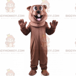 BIGGYMONKEY™ Brown Beaver Sticking Out Tongue Mascot Costume -