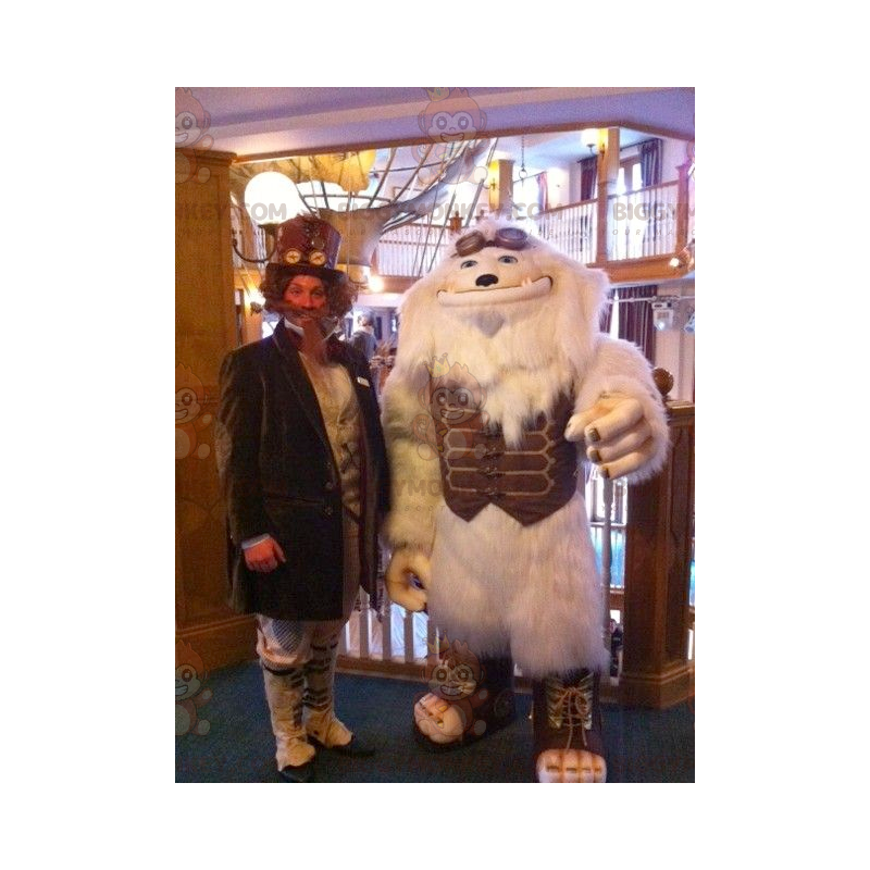 BIGGYMONKEY™ White Monster White Yeti Mascot Costume With Brown
